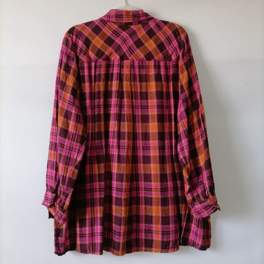 Lane Bryant Multicolor Collared Plaid Hi Low Hem Button Up Shirt Size 18/20 - Picture 4 of 7